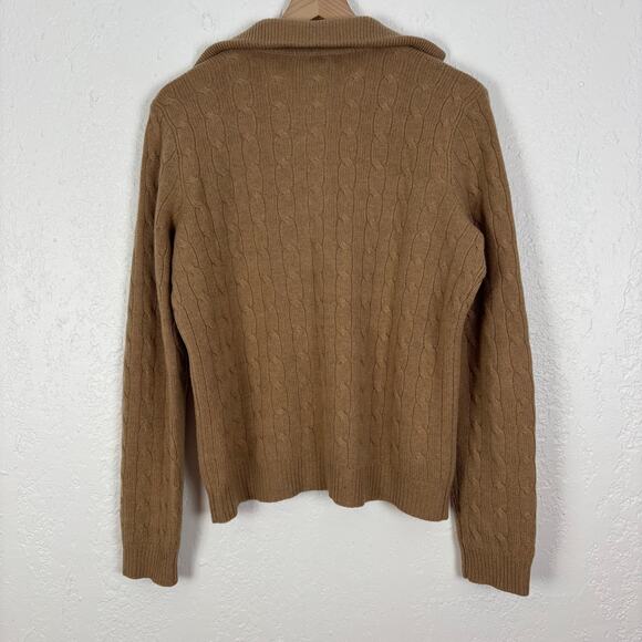Ralph Lauren Black Label 100% Cashmere Cable Knit Polo Sweater Brown Size XL - Picture 2 of 4